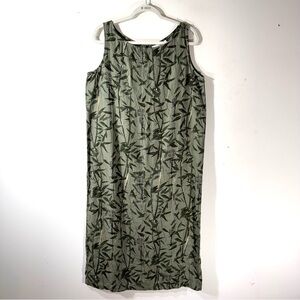 Chico's Olive Green Linen Bamboo Print Midi Dress